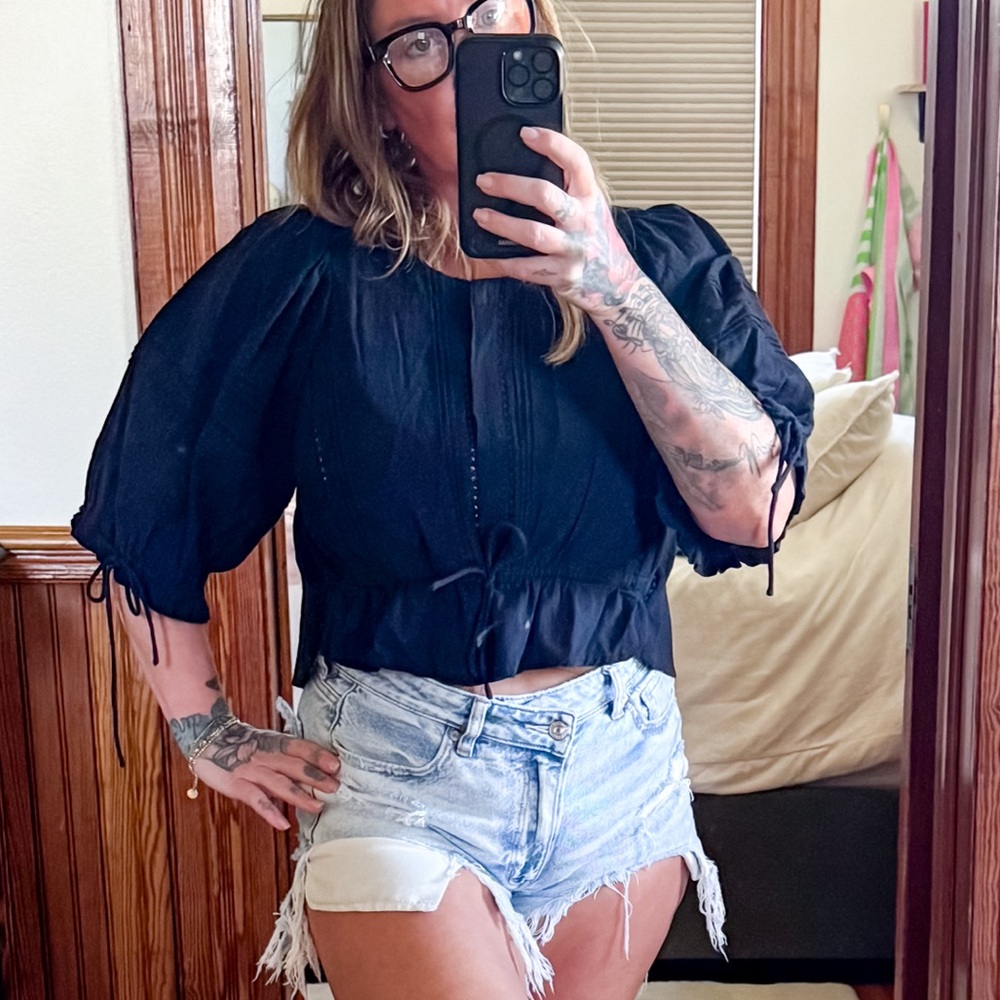 day + moon Cropped Peasant Top